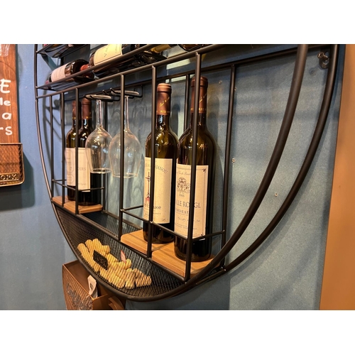 183 - BRAND NEW BOXED HUGE 1M CIRCLE WALL MOUNTED WINE RACK WITH GLASS HOLDER & CORK BASKET