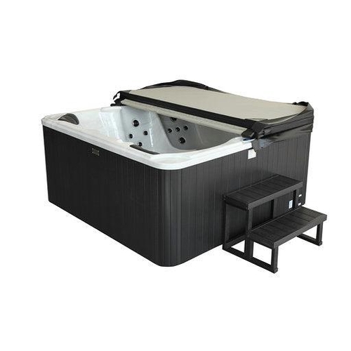 3 - HIGH QUALITY NEW PACKAGED 2024 HOT TUB, MATCHING STEPS, SIDE, INSULATING COVER, TOP USA RUNNING GEAR... 