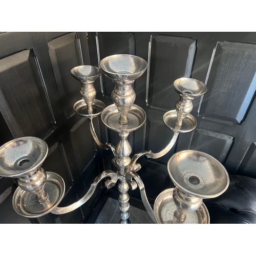 37 - HUGE HIGH QUALITY BOX NEW SOLID NICKEL HEAVY CANDLESTICK (APPROX 1.5M TALL)