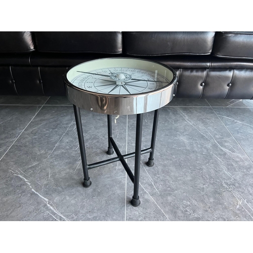 47 - BOXED NEW METAL COMPASS TABLE WITH MOVING WORKS