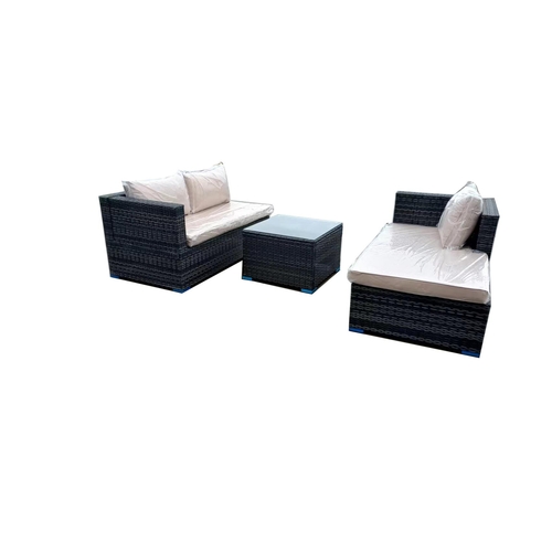 27 - BOX NEW RATTAN IVORY 3P/C OPTIONAL CORNER SUITE, C/W SOFA, LOUNGER, COFFEE TABLE, GLASS