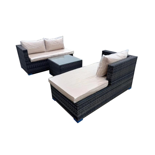 27 - BOX NEW RATTAN IVORY 3P/C OPTIONAL CORNER SUITE, C/W SOFA, LOUNGER, COFFEE TABLE, GLASS