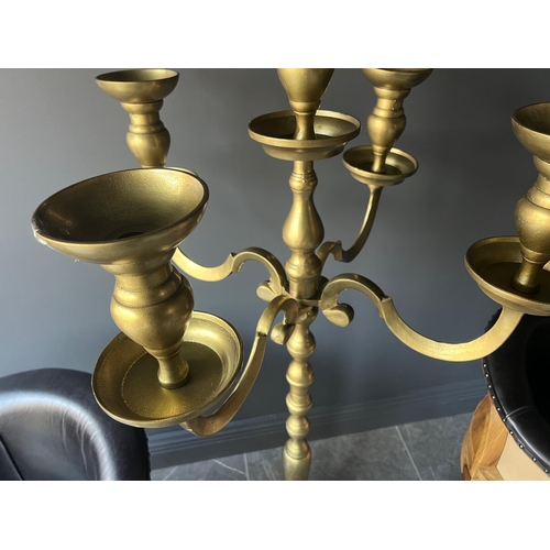 63 - HUGE HIGH QUALITY BOX NEW SOLID METAL BRASS FINISH HEAVY CANDLESTICK (APPROX 1.5M TALL)