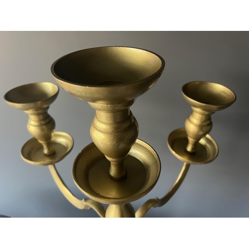 63 - HUGE HIGH QUALITY BOX NEW SOLID METAL BRASS FINISH HEAVY CANDLESTICK (APPROX 1.5M TALL)