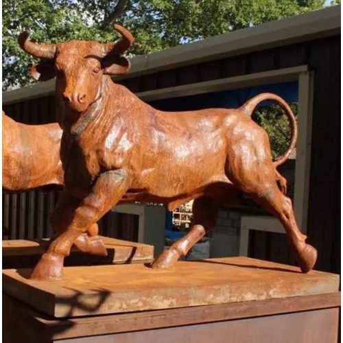 7 - HUGE 5FT LONG CAST IRON BULL ON PLINTH IN BRONZE FINISH (IMAGES FOR ILLUSTRATION PURPOSES - THE BULL... 