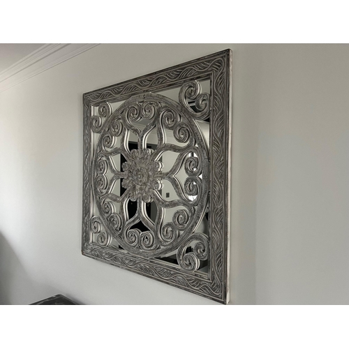 73 - BOXED NEW EXCEPTIONAL ORIENTAL WOOD RUSTIC HIGHLY DETAILED MIRROR 90X90CM