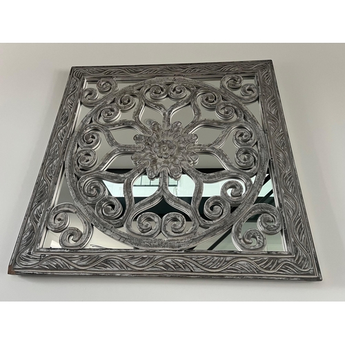 73 - BOXED NEW EXCEPTIONAL ORIENTAL WOOD RUSTIC HIGHLY DETAILED MIRROR 90X90CM