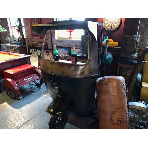 99 - PACKAGED METAL TUK TUK INDONESIAN HOME BAR WITH GLASS RACKS AND SHELVES