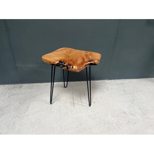 103 - BRAND NEW BOXED UNIQUE LIVE EDGE ROOTWOOD TABLE ON METAL BASE