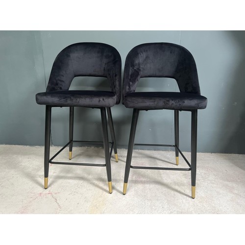 111 - BOXED NEW PAIR OF DARK VELVET BAR STOOLS