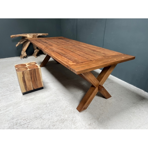 123 - NEW PACKAGED HUGE 240CM RECYCLED TEAK DINING TABLE (APPROX 240CM LONG X 76CM TALL X 100CM WIDE)
