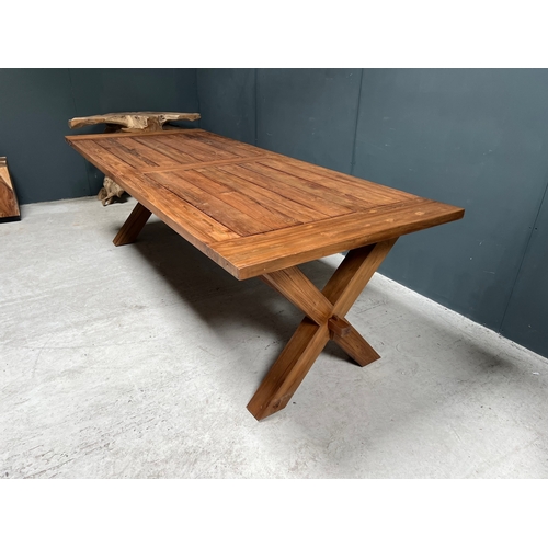 123 - NEW PACKAGED HUGE 240CM RECYCLED TEAK DINING TABLE (APPROX 240CM LONG X 76CM TALL X 100CM WIDE)