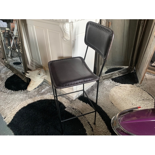 126 - BOX AS NEW PAIR BLACK INDUSTRIAL STYLE LEATHER BAR STOOLS