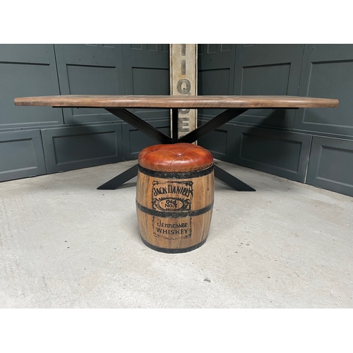 136 - BOXED NEW JACK DANIELS BARREL STORAGE STOOL WITH LEATHER SEAT