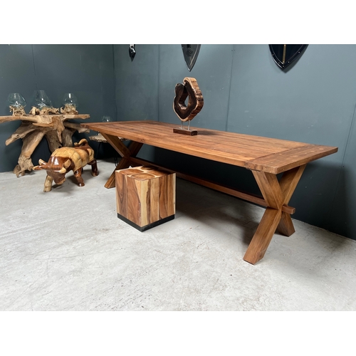 123 - NEW PACKAGED HUGE 240CM RECYCLED TEAK DINING TABLE (APPROX 240CM LONG X 76CM TALL X 100CM WIDE)