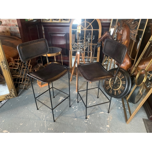 126 - BOX AS NEW PAIR BLACK INDUSTRIAL STYLE LEATHER BAR STOOLS