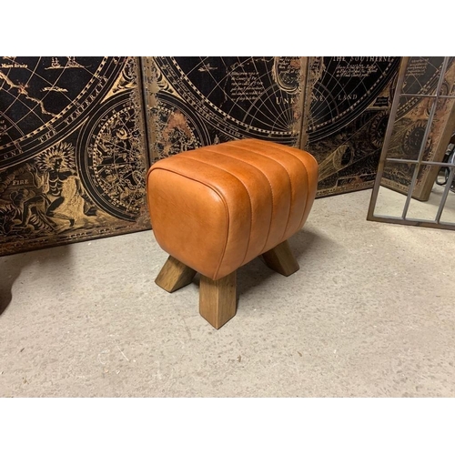 128 - BOX AS NEW TAN LEATHER SMALL POMMEL STOOL