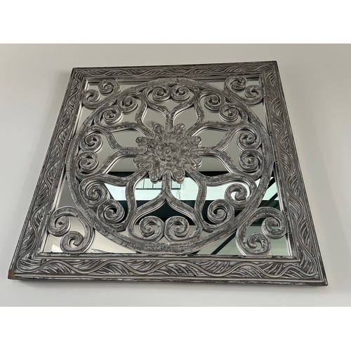 153 - BOXED NEW EXCEPTIONAL ORIENTAL WOOD RUSTIC HIGHLY DETAILED MIRROR 90X90CM