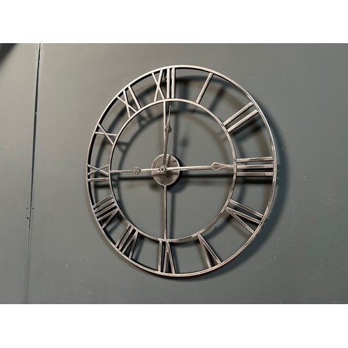 127 - NEW BOXED LARGE SILVER IRON SKELETON ROMAN NUMERAL CLOCK