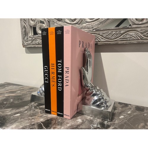 136 - BOXED NEW MATCHING PAIR OF NICKEL BOOKENDS