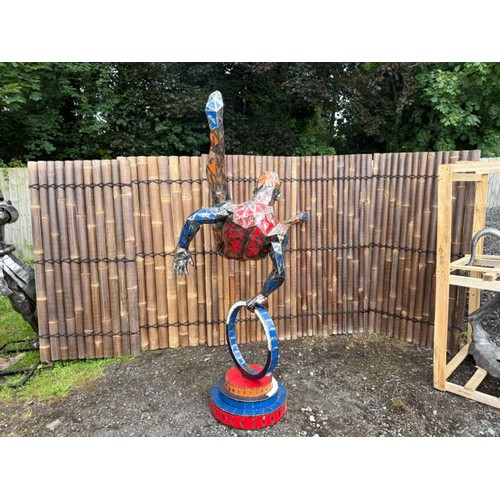 28 - HUGE METAL MODERN ART RECYCLED OIL DRUM GYMNAST ON CYR WHEEL