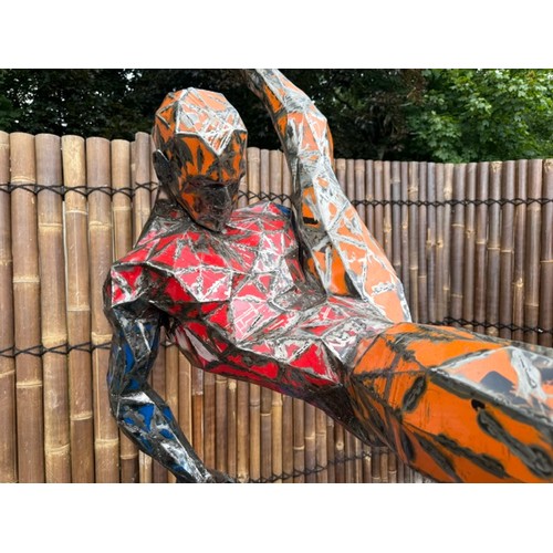 28 - HUGE METAL MODERN ART RECYCLED OIL DRUM GYMNAST ON CYR WHEEL