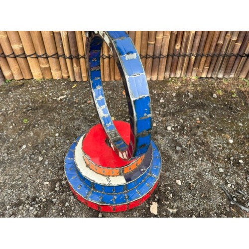 28 - HUGE METAL MODERN ART RECYCLED OIL DRUM GYMNAST ON CYR WHEEL