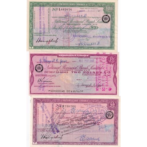 10 - TRAVELLERS CHEQUES Issued in the 1960's with values from £2 to £20 issued by the National Provincial... 