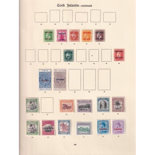 105 - Imperial pages with 44 stamps catalogued value £200 inc postal fiscal 2/- and 2/6d Rarotonga ovpts, ... 