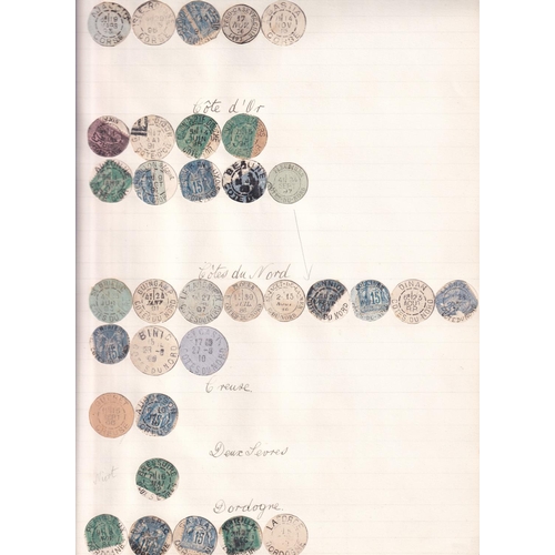 134 - CANCELLATIONS late 19th century cut from envelopes & around stamps, a remarkable lot of 100's all di... 