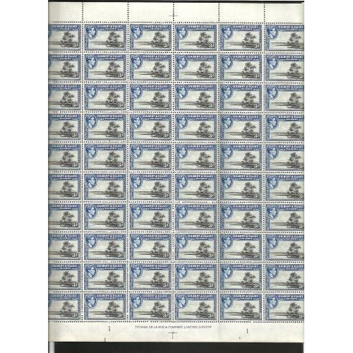 165 - 1955 KGVI 3d complete sheet plate 1 SG48a fresh mint, Cat. £75 as single stamps.  Seldom seen as a c... 