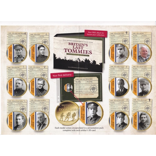 2 - Britain's last Tommies Commemorative Medals (12) encapsulated with details of the WWI Tommies, in a ... 