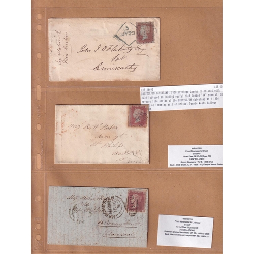 203 - 1856/57 penny Reds (issues C8 + C9) used on early covers (7 + one piece) all franked RG stamps.  Int... 