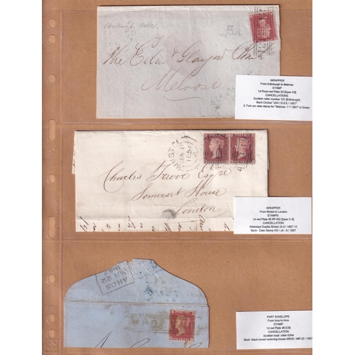 203 - 1856/57 penny Reds (issues C8 + C9) used on early covers (7 + one piece) all franked RG stamps.  Int... 