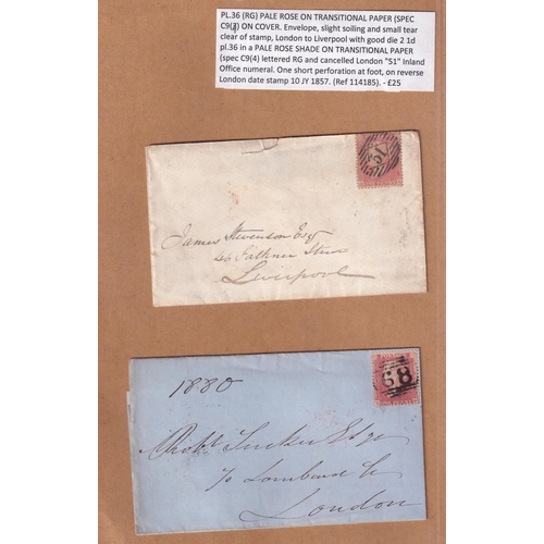 203 - 1856/57 penny Reds (issues C8 + C9) used on early covers (7 + one piece) all franked RG stamps.  Int... 