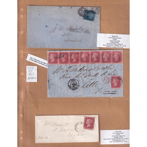 206 - 1857/62 An interesting selection of Penny Stars used on covers etc. mostly plated C10 examples Inc. ... 