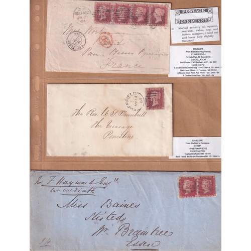 206 - 1857/62 An interesting selection of Penny Stars used on covers etc. mostly plated C10 examples Inc. ... 