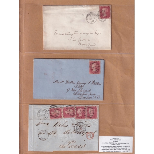 206 - 1857/62 An interesting selection of Penny Stars used on covers etc. mostly plated C10 examples Inc. ... 