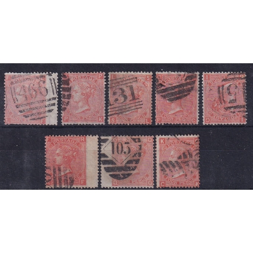 219 - 1865/67 VERMILLION Set of 4d plate numbers SG94/95 note pl11 with wmk inverted min Cat. £800, sound ... 