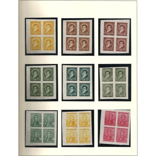 22 - Colour Trials.  1910 President with values to 5p as blocks of 4 (38) thin ungummed paper never been ... 