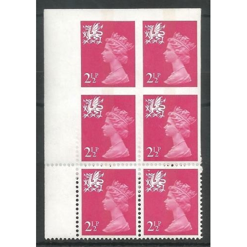 279 - 1971 Wales 2½p (W13) UM corner block 6 with upper pair imperforate error (9W13GA), second pair imper... 