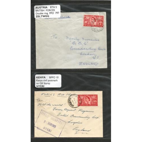 293 - An unusual collection of 1953 Coronation Stamps on Covers with FPO, BPO, slogan cancels, Maritime Ma... 