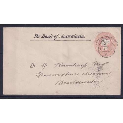 302 - Banking - 1887 fabulous Bank of Australasia printed One Penny envelope VFU with London hooded circle... 