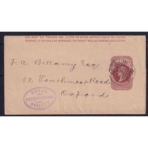 304 - ROYAL METEOROLOGICAL SOCIETY very fine cachet on ½d News wrapper QV with 1889 CDS addressed to Oxfor... 