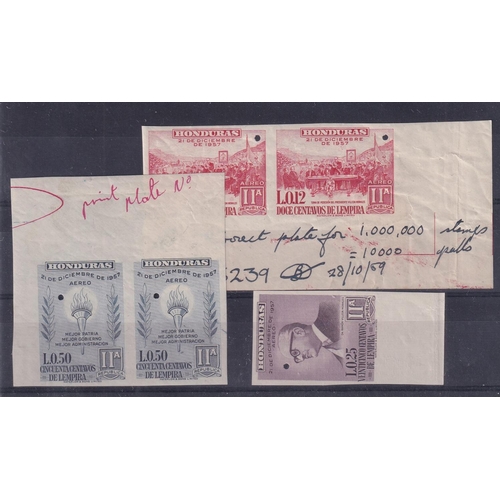 323 - WATERLOW PRINTERS IMPERF PROOFS of 1950s airmails two pairs &single with printers notations, all d... 