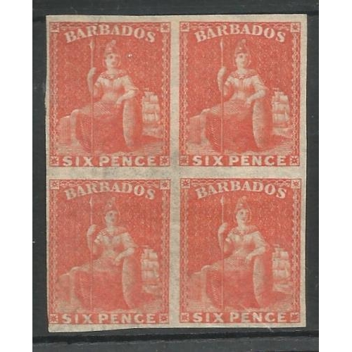 37 - 1873 Britannia 6d block of 4.  SG60b.  Fresh unused imperf block.