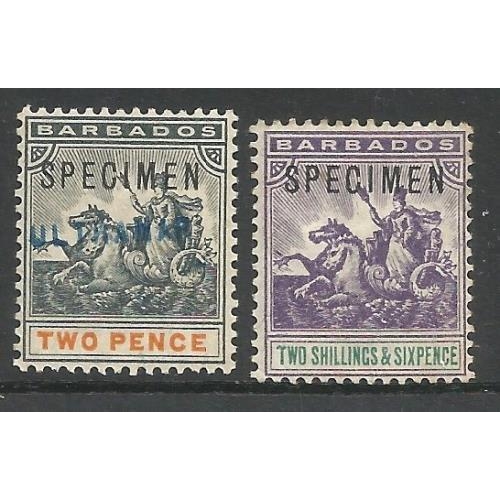 39 - 1892 Specimen ovpt's.  2d, 2/6d with addition Ultramar on the 2d.  SG108s, 115s.  Fresh mint.