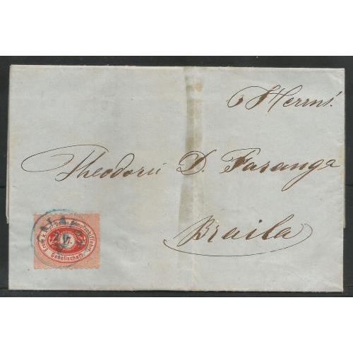 458 - 1867 Danube Steam Navigation Company entire franked 17kr (perf 9½) Michel 1b tied CALAFAT CDS Addres... 