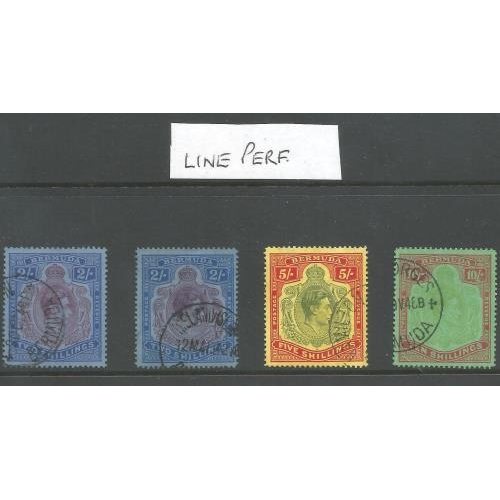 49 - 1938 KGVI high values line perf 2/- (2) 5/-, 10/-.  SG116b, 18b, 119b, fine used.