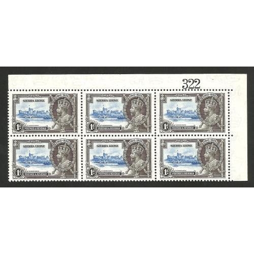 490 - 1935 Variety Silver Jubilee 1dlighning conductor within a positional block of six SG181c with sheet ... 